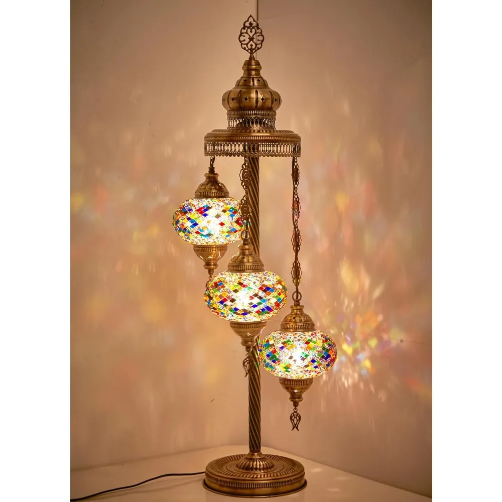 3 Big Turkish Moroccan Mosaic Floor & Table Lamp, Tiffany Style Colorful Exotic Oriental Bohemian Lamp