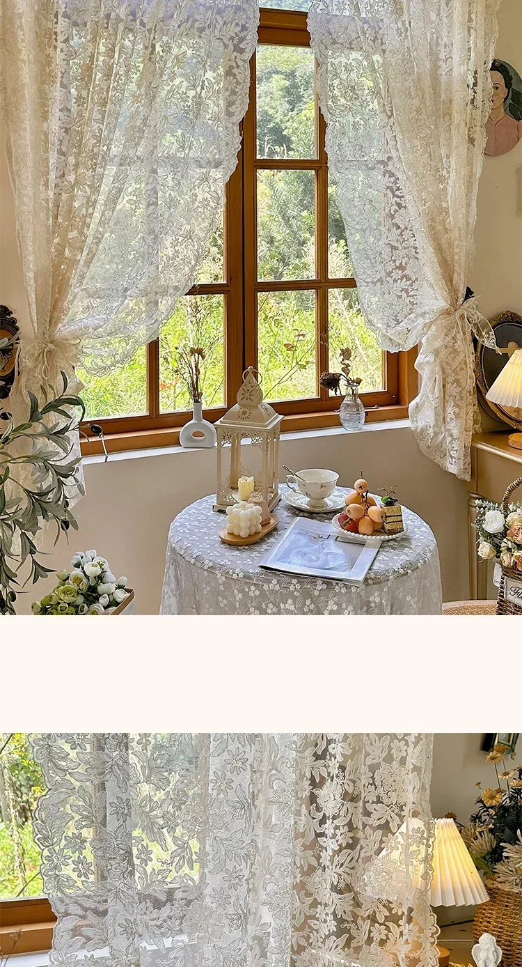 Französische weiße Tüll-Spitze-Vorhänge für Wohnzimmer, cremefarben, Retro-Stil, gewellter Rand, Schlafzimmer, Erkerfenster, Mädchen-Stickerei, Tür, weißer Tüll – Detail 10