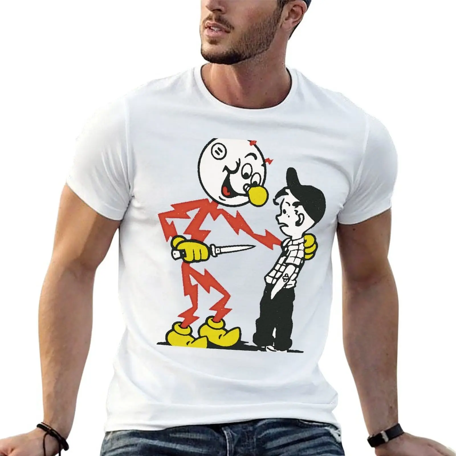 vintage safety posters featuring an anthropomorphic electricity mascot warning kids to be careful about electricity T-Shirt