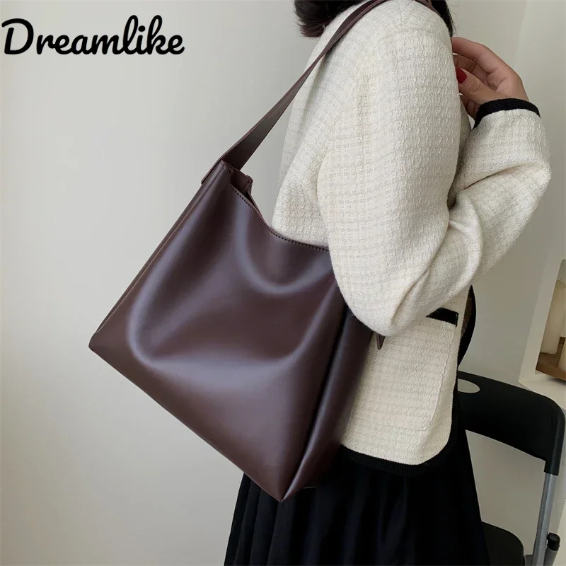 

Leather Tote Bag For Women Fashion Female Simple Large Capacity Shoulder Side Bag Commuter Handbags And Purses