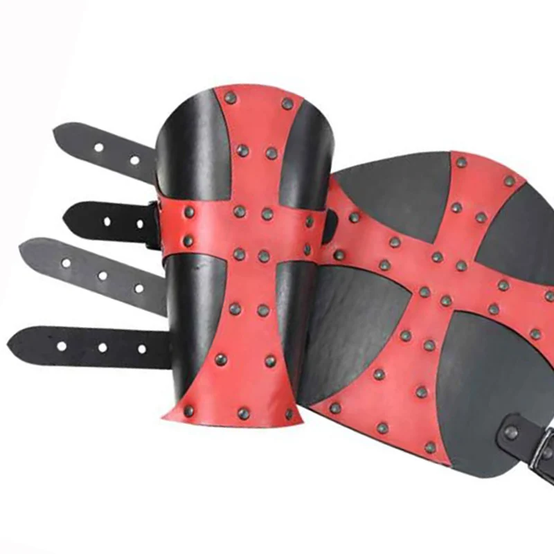 อัศวินยุคกลาง Templar Crusader Arm Guard เกราะ Steampunk PU หนัง Bracer Gauntlet สายรัดข้อมือนักรบ Cosplay Prop