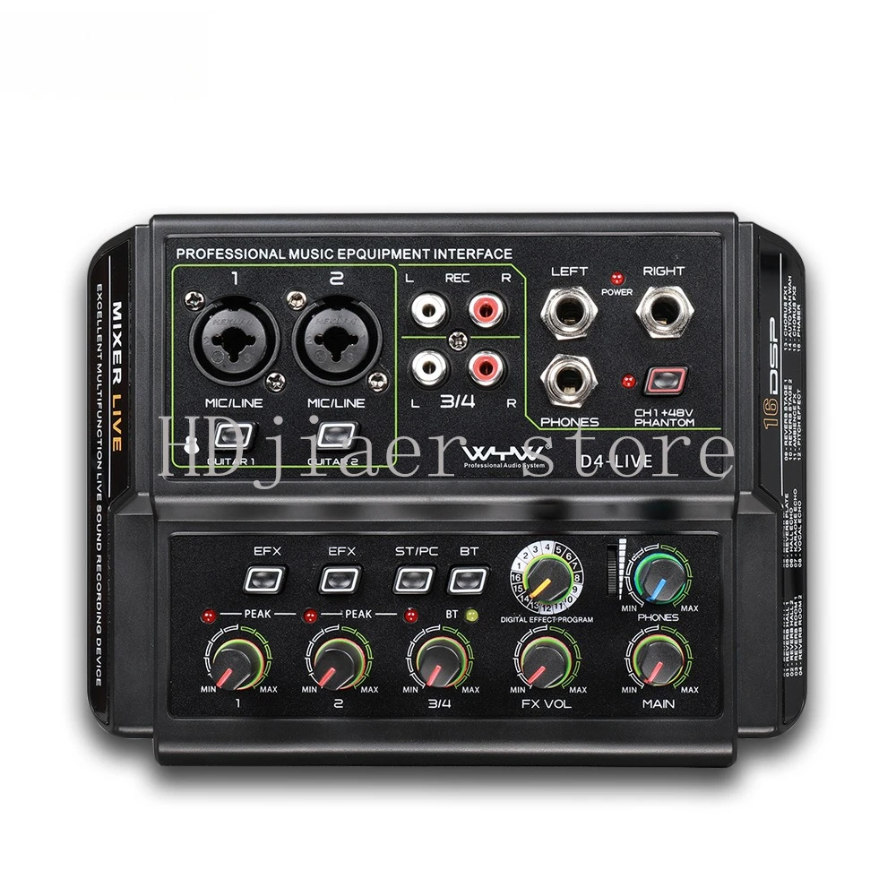 

4-Channel Mixer with Sound Card - USB Bluetooth Reverb Audio Processor | Outdoor Meeting/Karaoke/Phone Live Streaming