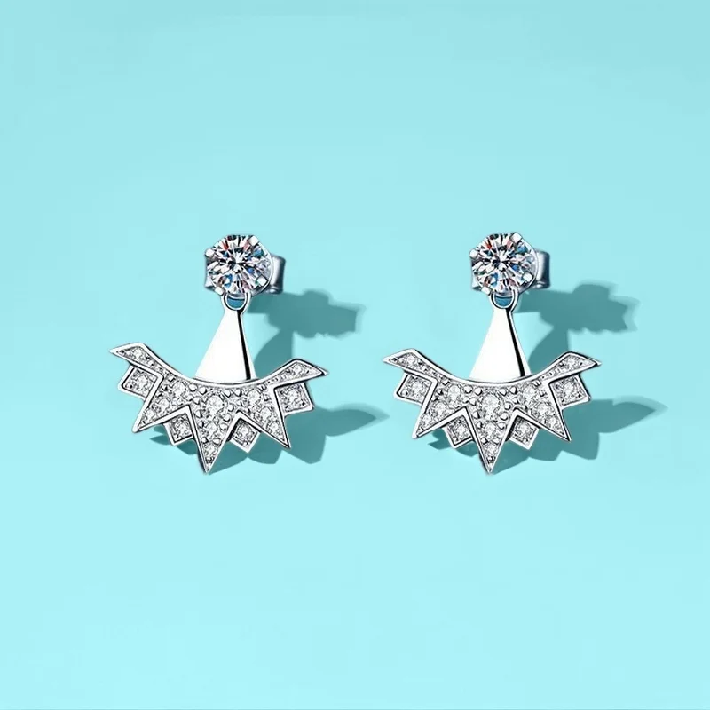 

0. 894 Ct 925 Pure Silver Dazzling Snowflake Stud Earrings Moissanite Micro-Paved Stones GBA Certified Free Gift Box for Women
