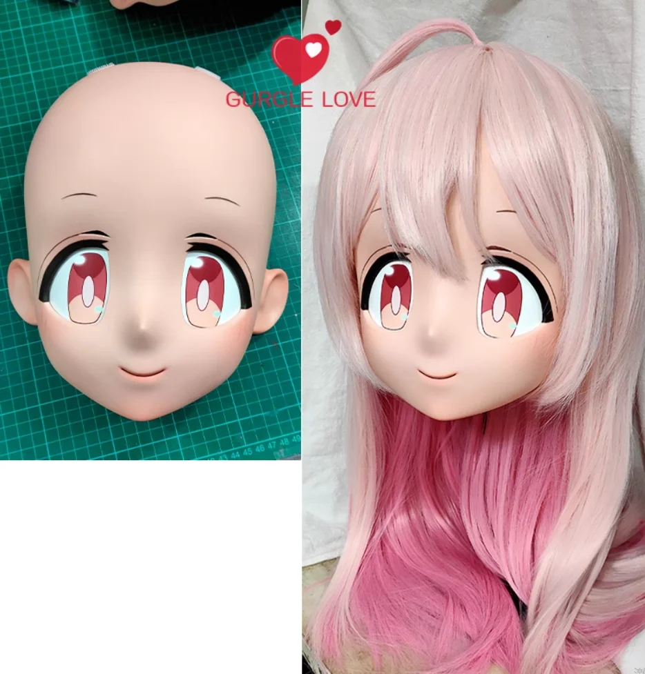 (GLb365)Customize Character Female Girl Resin Half Head Crossdress Cosplay Japanese Anime Role Kigurumi Mask With Eyes And Wig