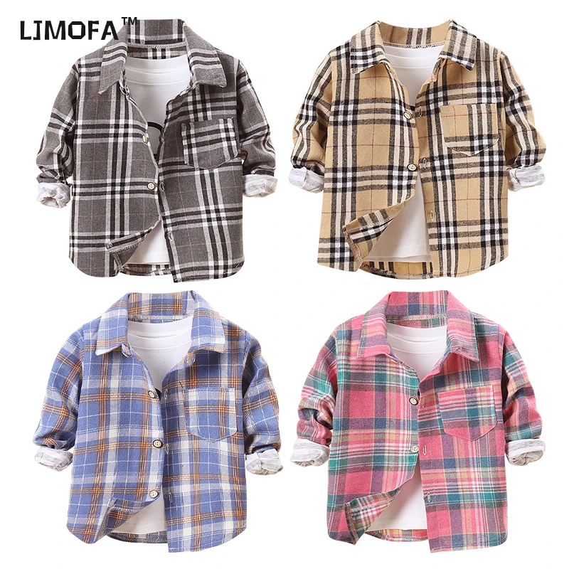 LJMOFA Children's Shirts Children Tops Boys Buffalo Plaid Blouses Baby Casual Shirt Outerwear Clothes Autumn Girls Blouses D431