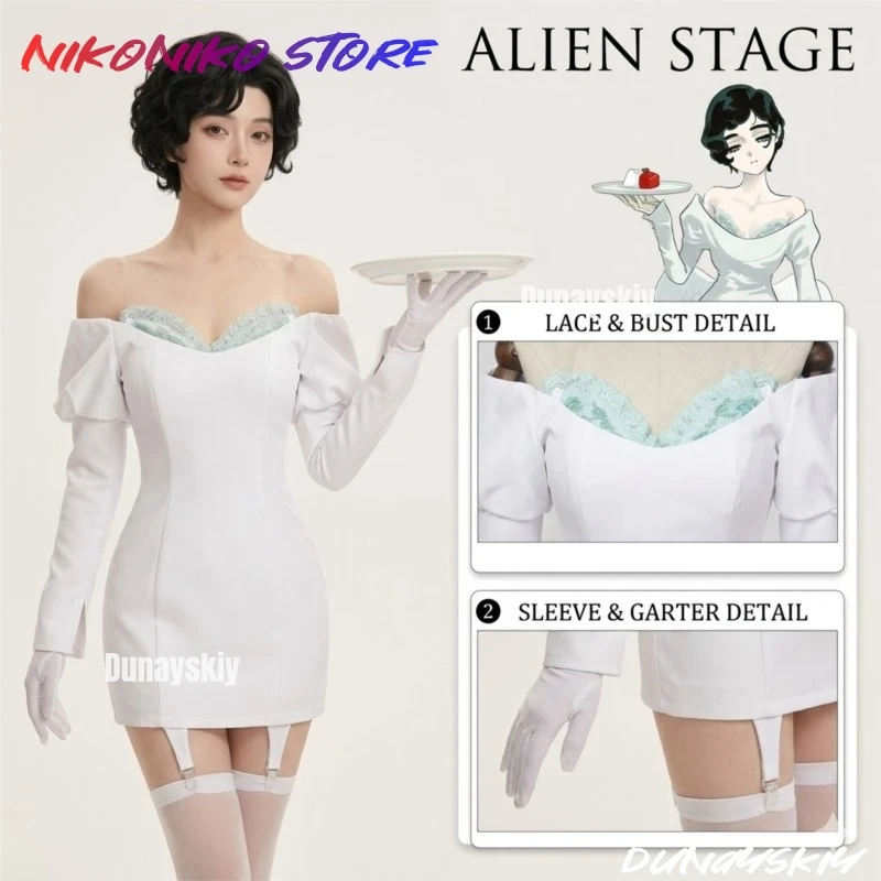 Alien Stage Sua Mizi Cosplay-Kostüme, Anime-Cosplay-Outfits, kurze Hochzeits- und Partykleider, plissiertes Ballkleid, individuell anpassbar