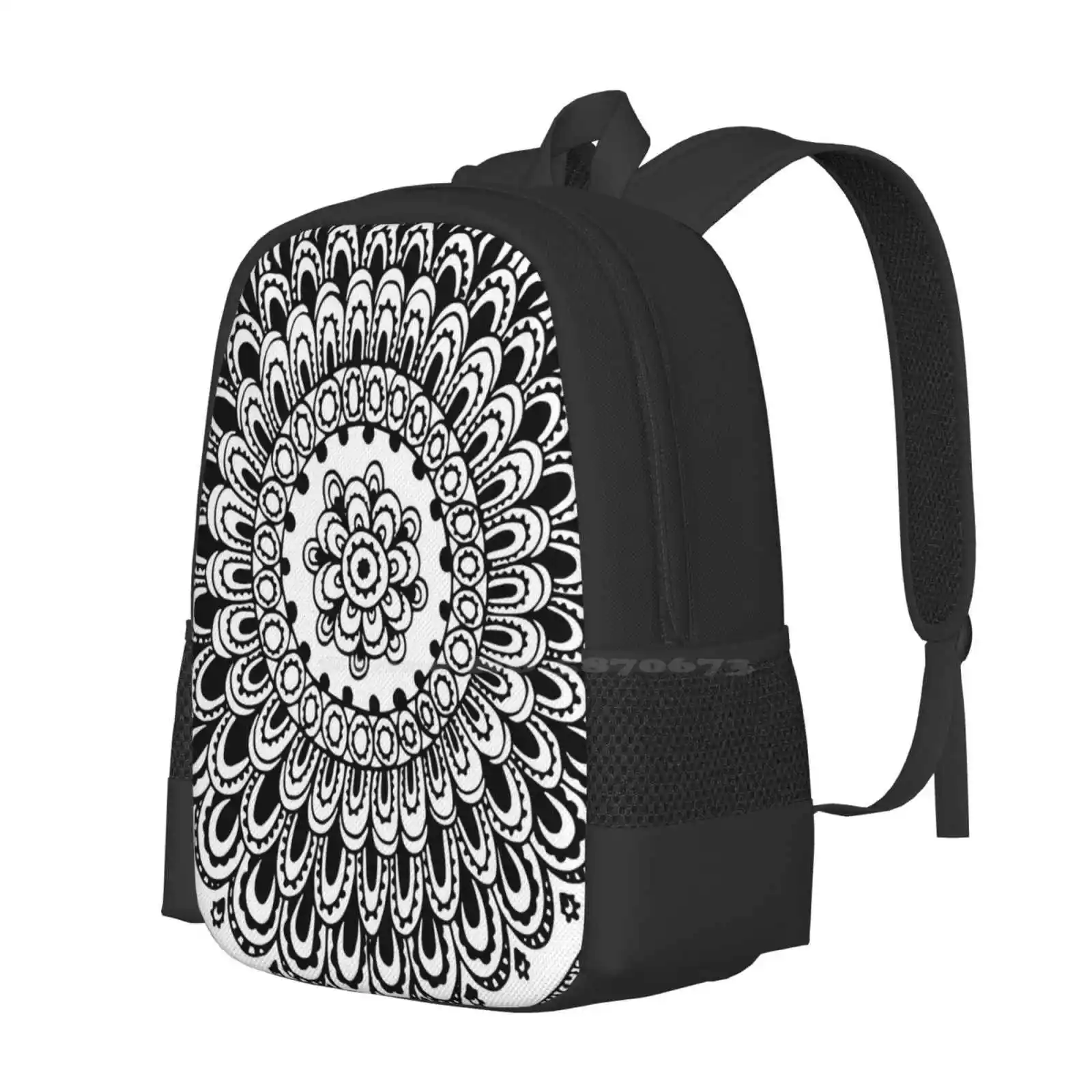 Mandala Black And White By Hayley Lauren Design Large Capacity School Backpack Laptop Bags Henna Hayley Lauren Design