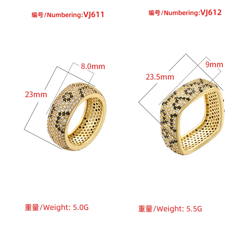 ZHUKOU 18K gold plated square circle ring with cubic zirconia motif for men and women, available in wholesale: VJ611 VJ612