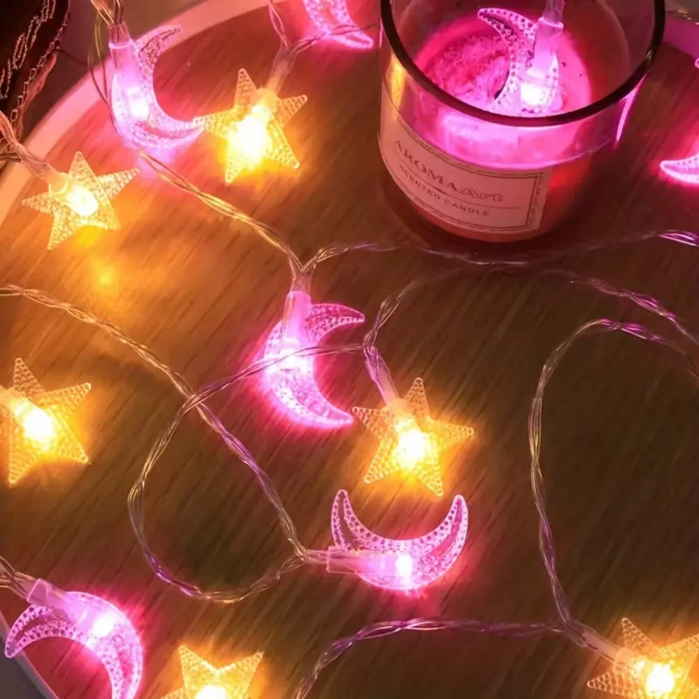 1pc Warm Pink Moon Star String Light, Interior Decoration Light, Battery Powered,used for Living Room, Bedroom, Party, Holiday