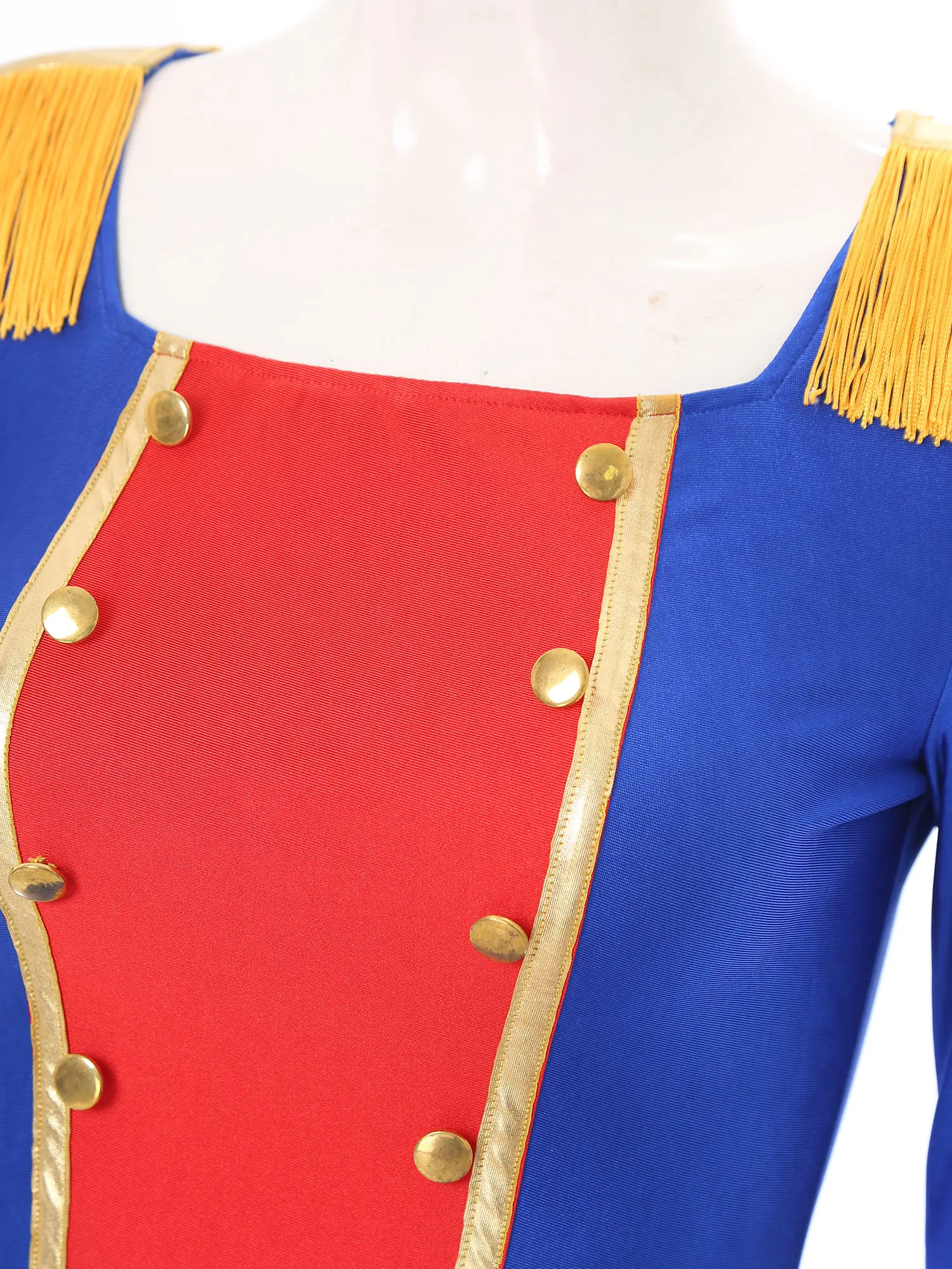 Donne Halloween Carnival Circus Ringmaster Showman mago Cosplay Performance Costume manica lunga nappa contrasto colore vestito