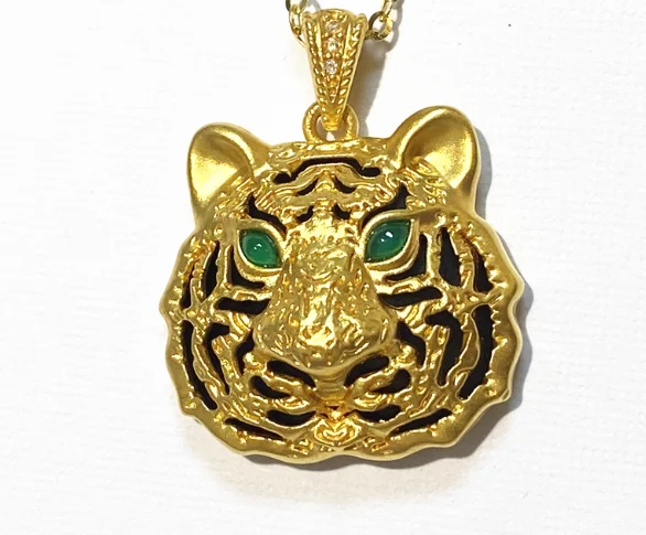 

Женский кулон из настоящего золота 18 карат с тигром, ювелирные изделия из черного агата AU750