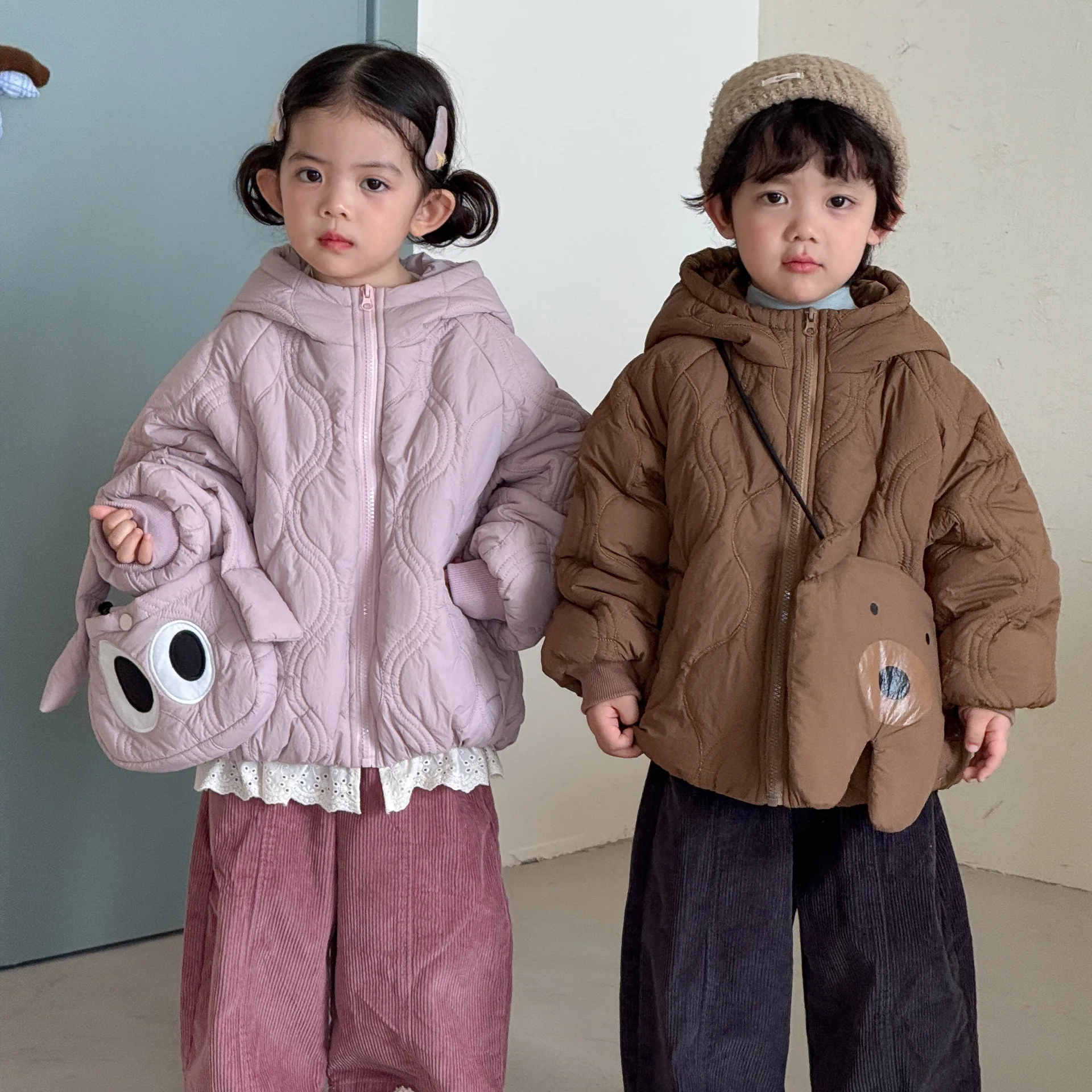 2026 Winter New Children Cotton Padded Jacket Boys Warm Fleece Hooded Coat Plus Velvet Thick Girls Quilted Coat Kids Clothes