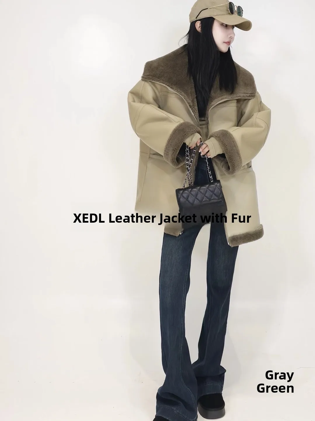 معطف شتوي جديد من فرو الخروف النقي، سترة جلدية دافئة وعصرية للنساء بطول متوسط، تصميم أنيق للشارع مع إغلاق بالسحاب