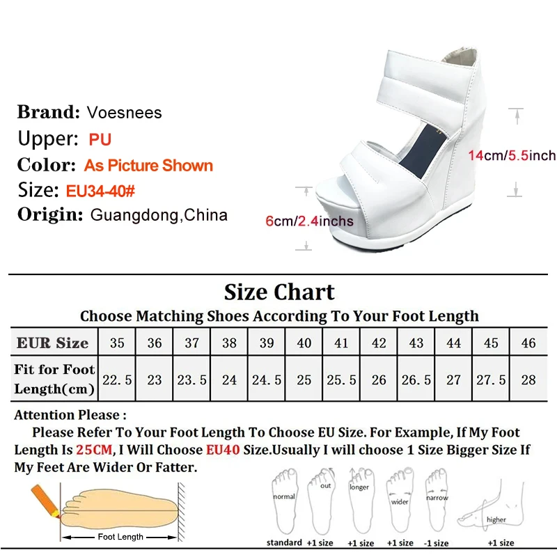 Women Thick Bottom High Heels White Platform Summer Roman Sandals 14CM Gladiator Non-Slip Wedge Shoes Model Sandalies Plus Size