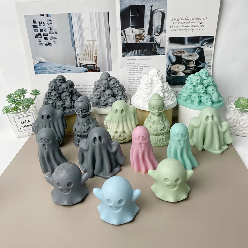 

Halloween-themed ghost scented gypsum candle handmade silicone mold