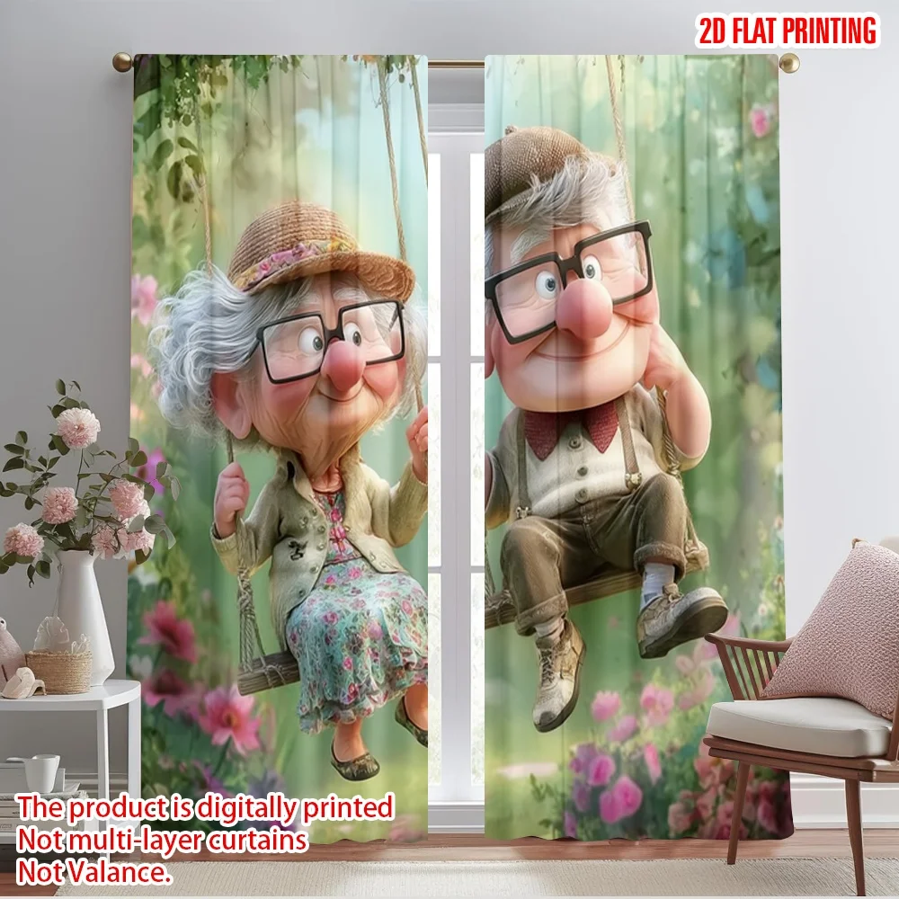 

2pcs,2D plane printing Curtain Fabric Whimsical Grandparents Love Durable 100% Polyester Fabric (without rod) Holiday Use for