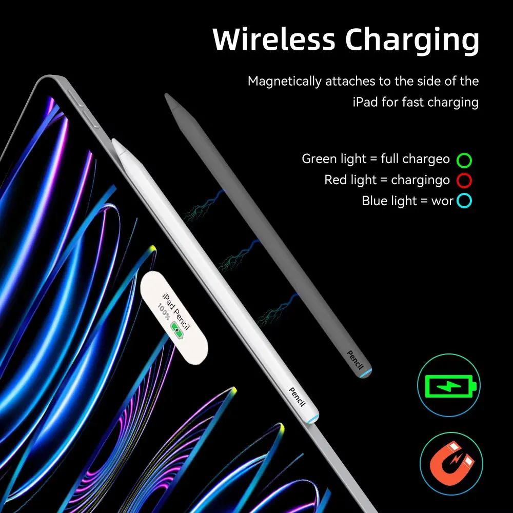 For Apple Pencil 2 1 Wireless Charging Stylus For iPad Air 4 5 Pro 11 12.9 13 Mini 6 7 Palm Rejection Tablet Stylus Touch Pen