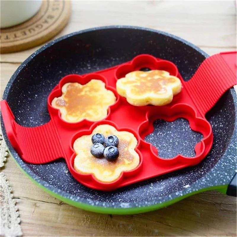 4 Cavity Silicone Fried Egg Mold Flower Heart Round Square Shape Pancake Moulds