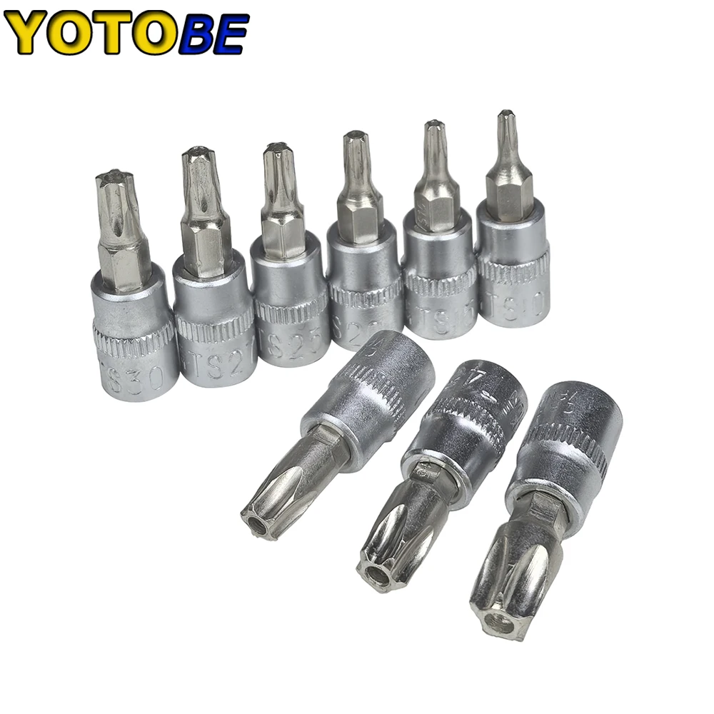 9pcs/set 5 Point Star Torx Screwdriver Bit 1/4 Inch Drive Socket Pentalobe TS10 TS15 TS20 TS25 TS27 TS30 TS40 TS45 TS50 Tools