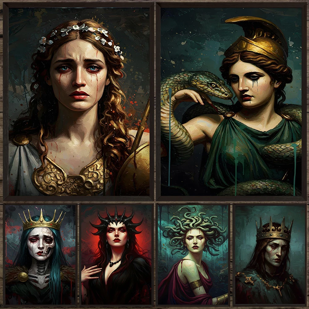 Греческая мифология, богиня, абстрактное настенное искусство, холст, картина, Декор, Афина, Медуза и Лилит, Темная академия, художественный постер, печать, декор Греческая мифология, богиня, абстрактное настенное искусство, холст, картина, Декор, Афина, Медуза и Лилит, Темная академия, художественный постер, печать, декор