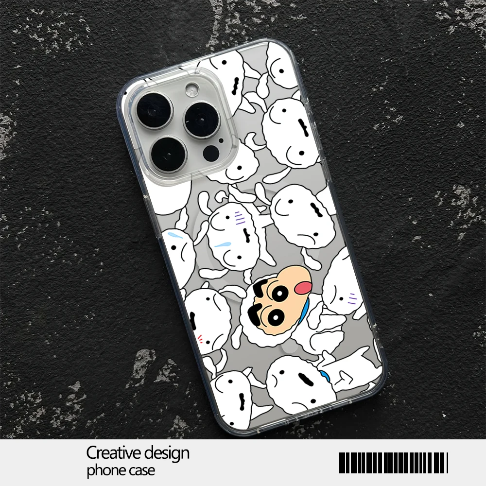 Kawaii Crayon Boy Shinchan Phone Case for iPhone 12 11 13 14 15 16 Max Pro Plus Magsafe Magnetic Wireless Cover