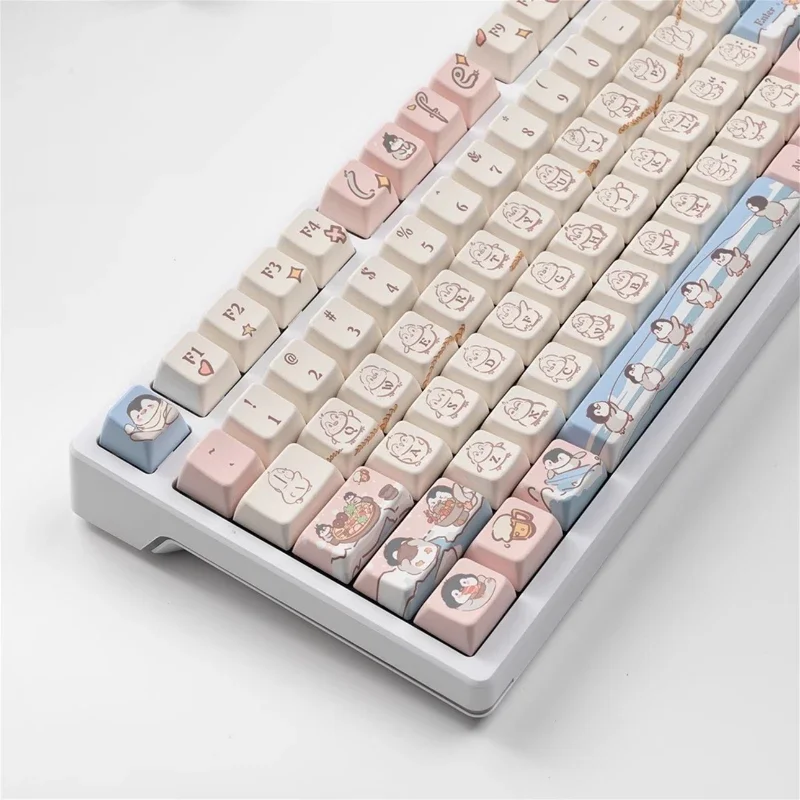 Cute Penguin Theme Keycaps Set MDA Profile Keycap Pink Beige Gaming Mechanical Key Caps Cool PBT Thermal Sublimation Key cap