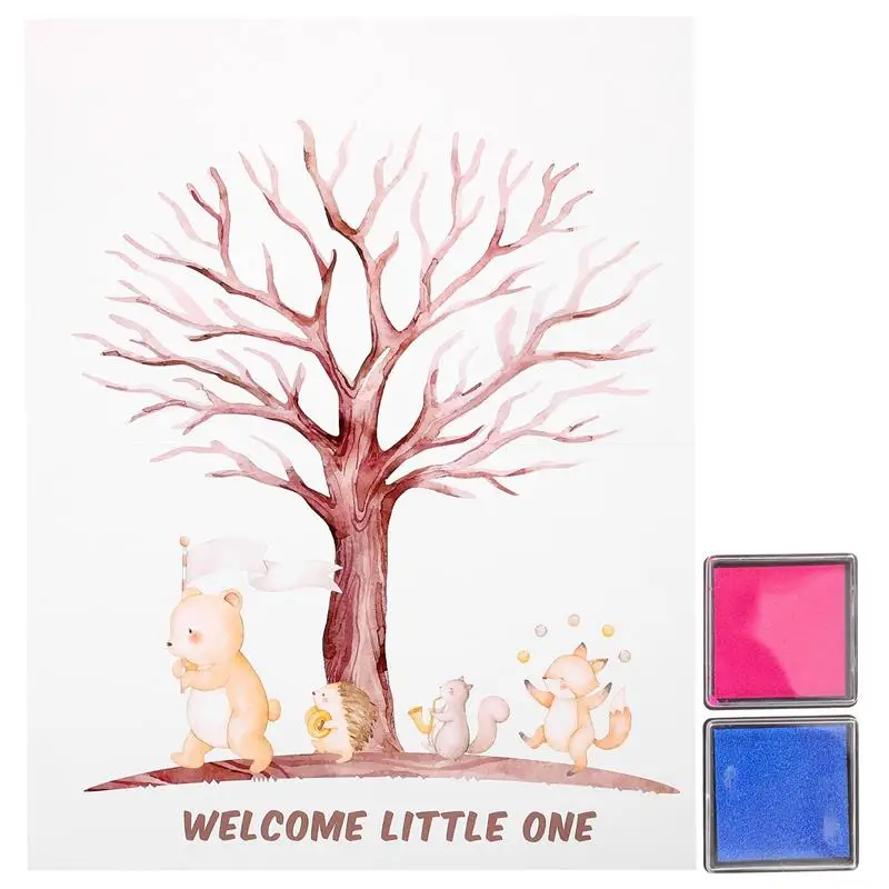 Gender Reveal Tree Gender Reveal Guest Book Party Fingerprint Tree Sign Baby Shower Guest Book Gender Reveal Coated Paper Decor