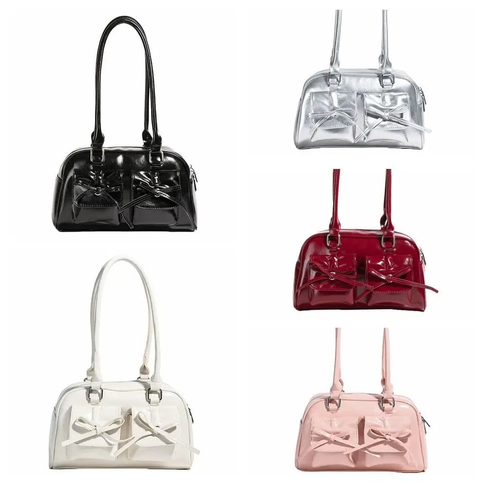 Borsa da bowling con papillon stile francese vintage Borsa a tracolla Boston elegante di grande capacità Bowknot Borse da donna casual per ragazze