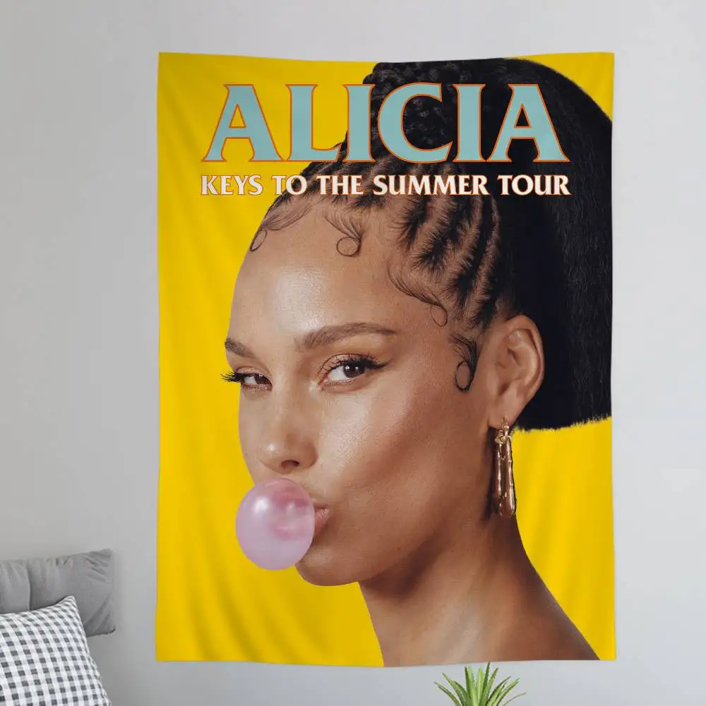 Singer A-Alicia Keys Printed Large Wall Tapestry Hanging Tarot Hippie Wall Rugs Dorm Home Decor