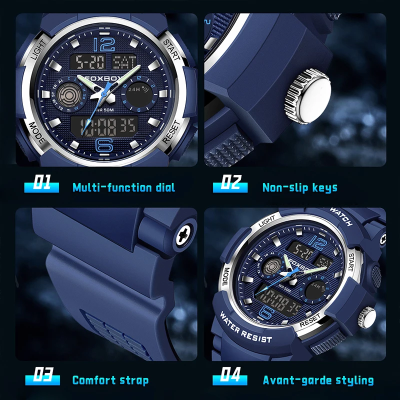 LIGE Fashion Digital Watch Fashion LED مضيئة عرض مزدوج التقويم الرجال الساعات مقاوم للماء كرونوغراف رجل ساعة رياضية على مدار الساعة