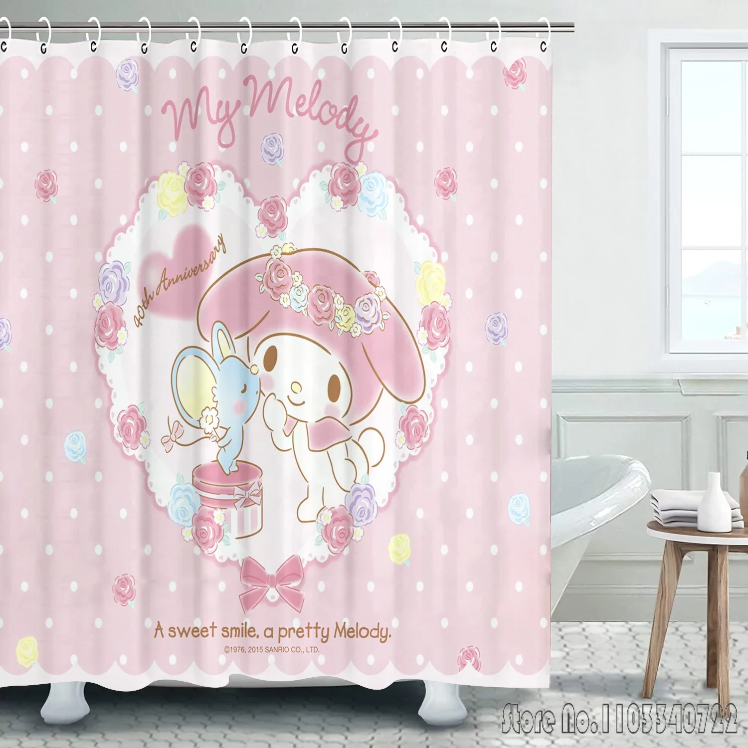 Cartoon Shower Curtain Sanrio Melody Pompompurin Screen Bath Toilet Accessories Anime Funny Cute Accessory Hook