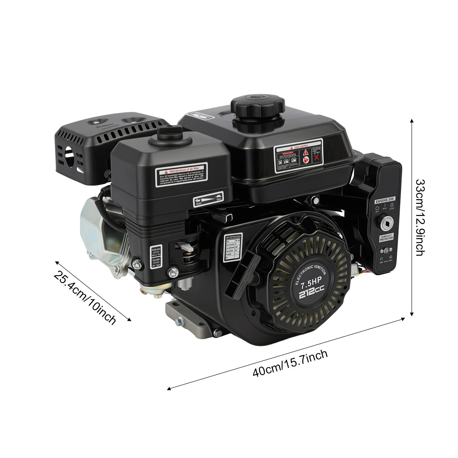 7.5HP 210cc 4-Stroke Single Cylinder Gasoline Engine Motor, 3600RPM Air Cooled, Hand/Electric Start, 10.8N-m Torque, 3.6L Fuel Tank, Replacement Engine for Go-Karts, Compressors, Trenchers, Generators, High-Pressure Washers, Cement Mixers