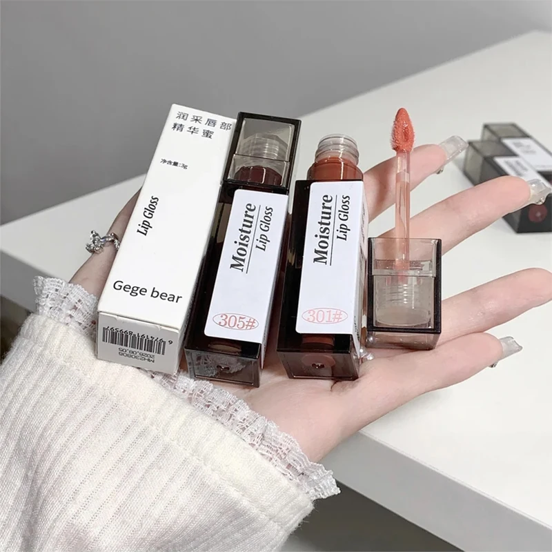 Nude Grey Mirror Lip Glaze Lip Oil Clear Water Light Lip Gloss Crystal Lip Tint Lasting Non-stick Cup Punk Smoky Liquid Lipstick