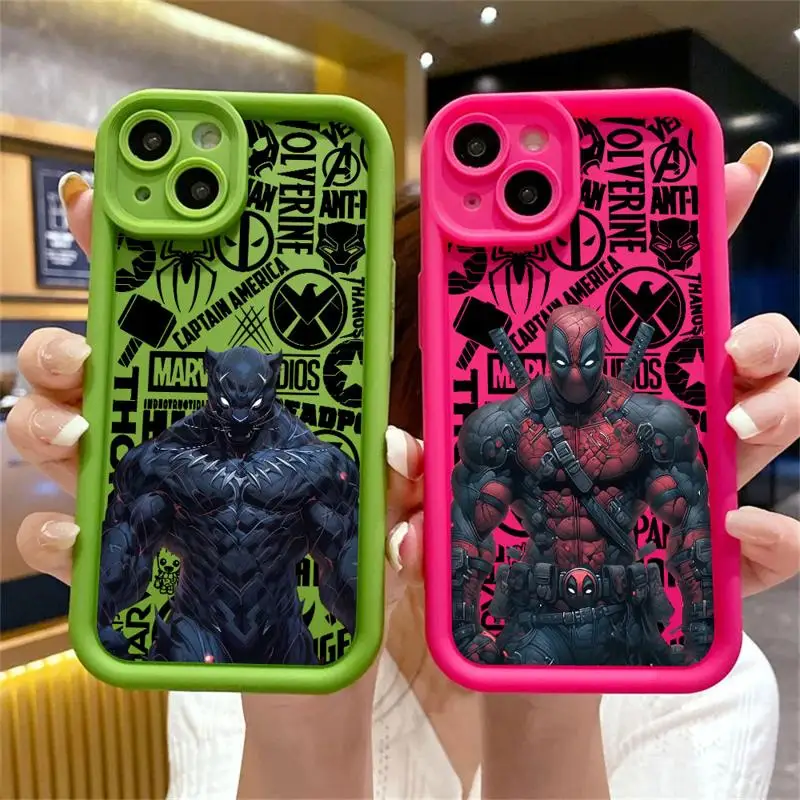 Marvel Strong Deadpool Black Panther Soft Liquid Phone Case For iPhone 11 12 13 14 15 Pro Max Plus XS X XR Max 7 8 Back Cover