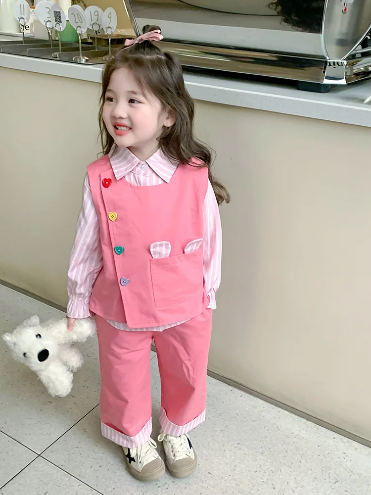 Girls' Three-Piece Dress Set for Spring and Autumn2025New Stylish Children's Internet Celebrity Girl Spring VestjkSuit