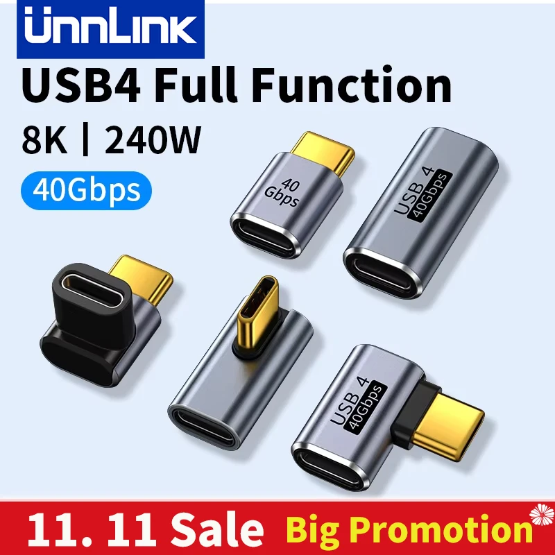 Unnlink 240W USB C Adapter 40Gbps 8K 60Hz 90 Degree Converter USB4 Adapter for Thunderbolt 4/3 MacBook iPhone 16/15 Pro Tablet