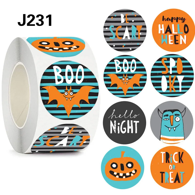 500pcs/Roll Halloween Horror Cartoon Round Sealing Stickers DIY PVC Laptop Decals Decoration Stiker Reward Gift Toys