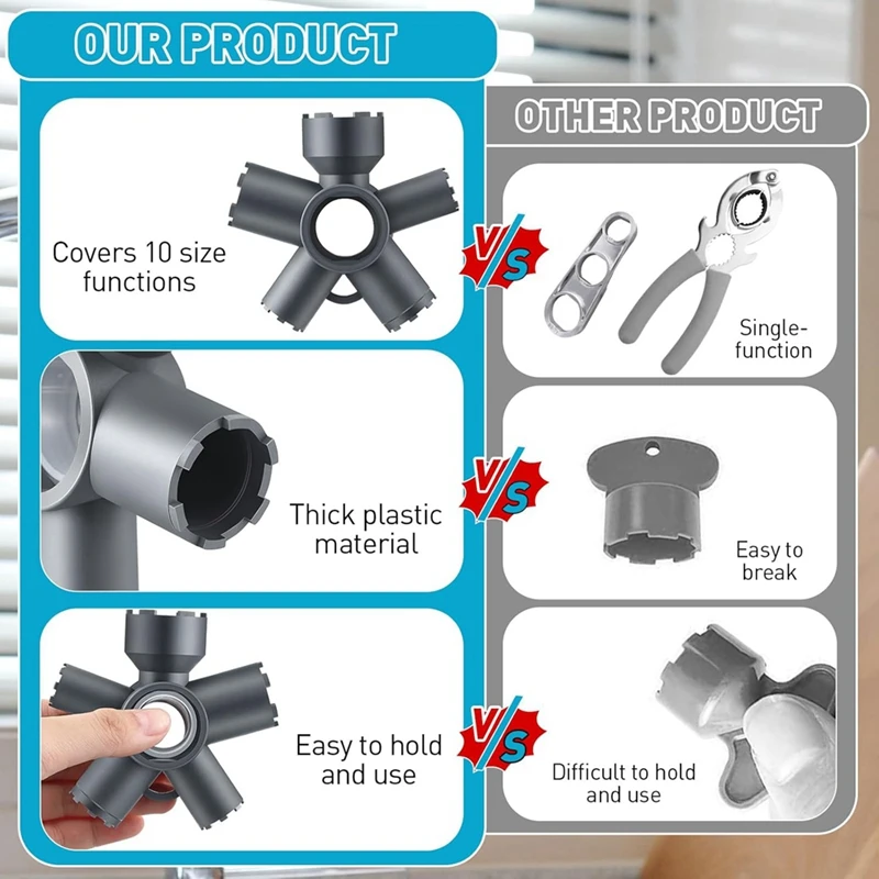 ABKJ-10 In 1 Faucet Aerator Removal Tool Faucet Aerator Key For  Threaded Aerator/Aerator With Housing Cut Edge&Round