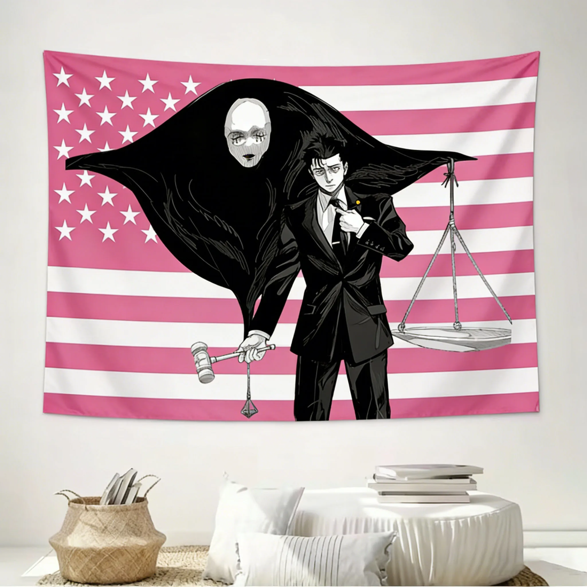 J-Jujutsu K-Kaisen H-Higuruma H-Hiromi Anime-Wandteppich, rosa amerikanische Flagge, Design-Hintergrund, geeignet für Schlafzimmer, Wohnheim, Dekoration, Geschenk