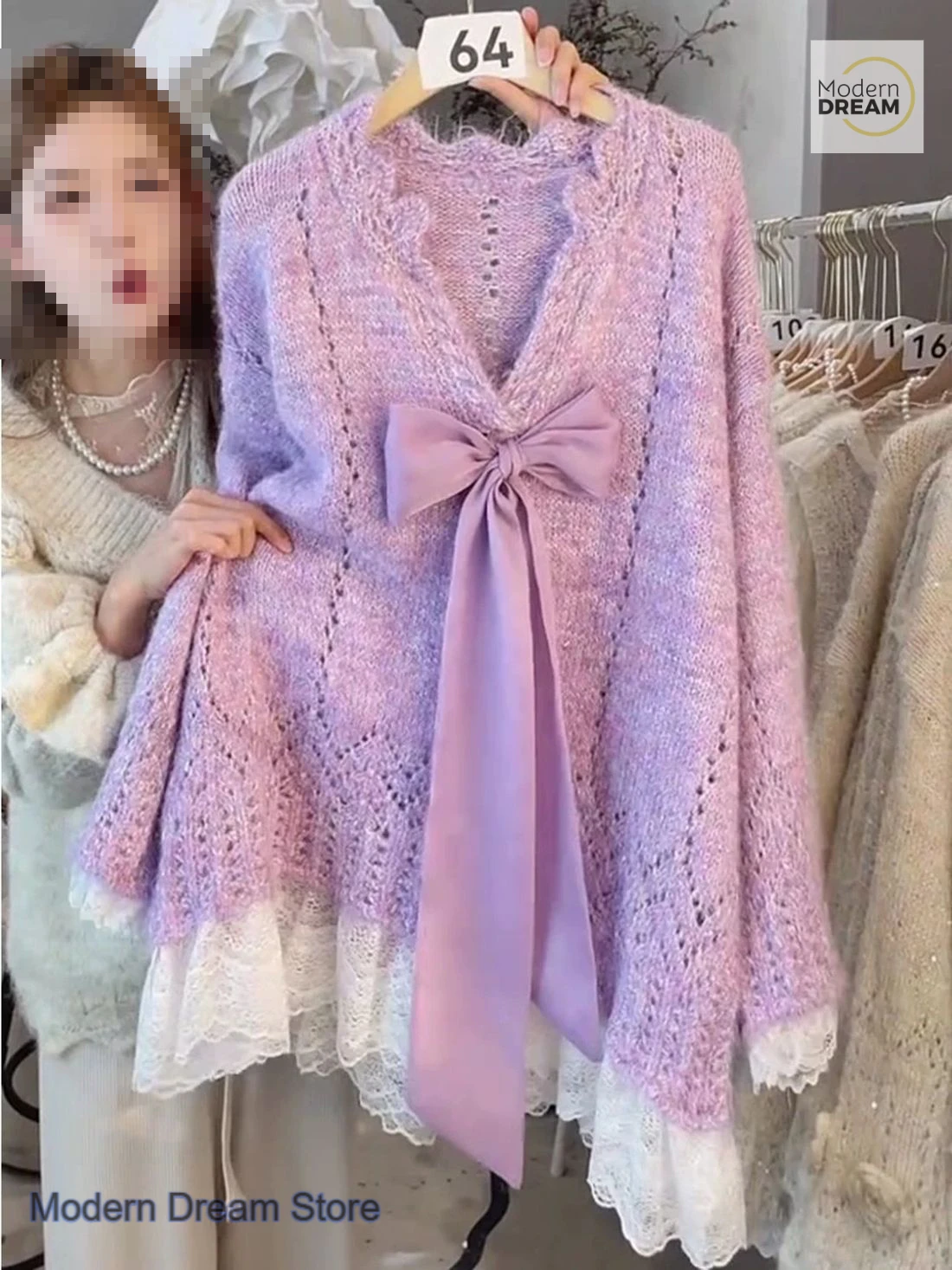 French plus size loose temperament high-grade top women's autumn and winter gentle and casual Joker stitching knitted sweater