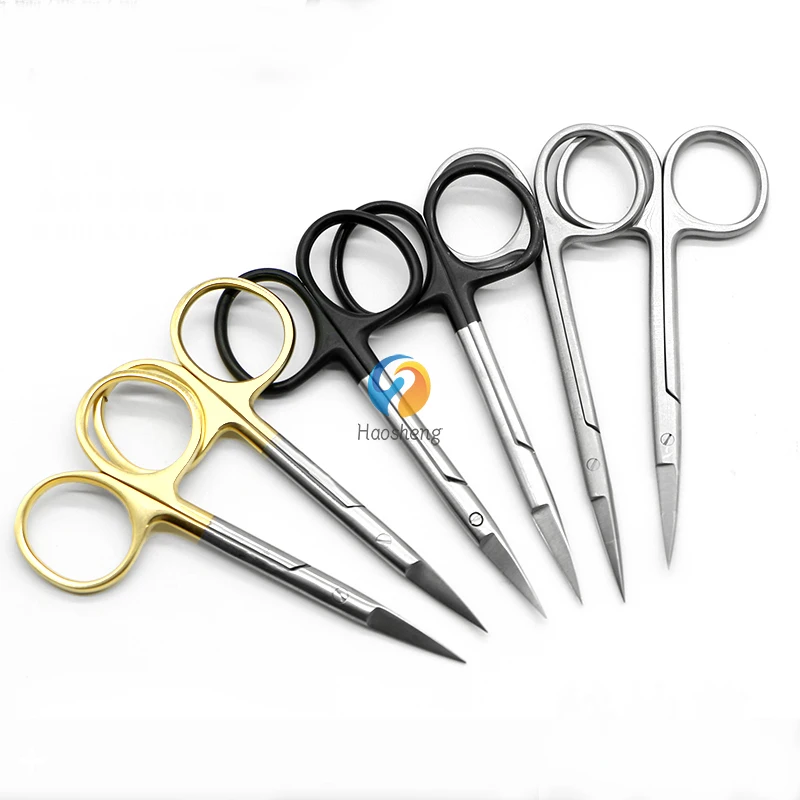 9.5cm Sliver Black Gold Handle Superfine Stich Eyelid Iris Scissors Straight Curved