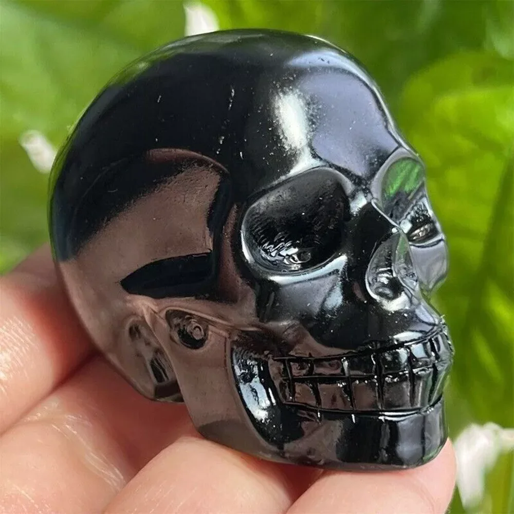 60mm  Natural obsidian gem skull quartz engraving crystal skull Reiki restoration