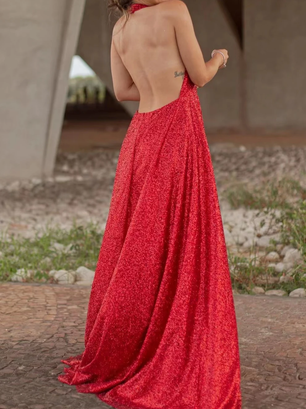 Mikydely Luxury Sparkling Backless Evening Dress Elegant Sleevless High Split Maxi Dresses