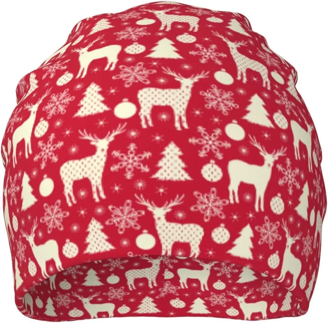 Merry Christmas Reindeer Snowflakes Red Fashion Knit Beanie Hat Cancer Headwear Caps Nightcap Skull Cap for Men Women