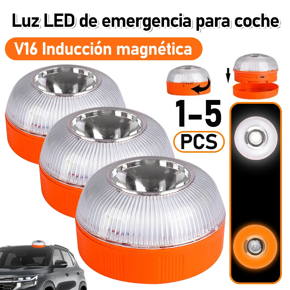 1-5PCS LED Auto Noodverlichting V16 Magnetische Inductie Stroboscoop Verkeersongeval Lamp Veiligheid Accessoire Licht USB/Batterij