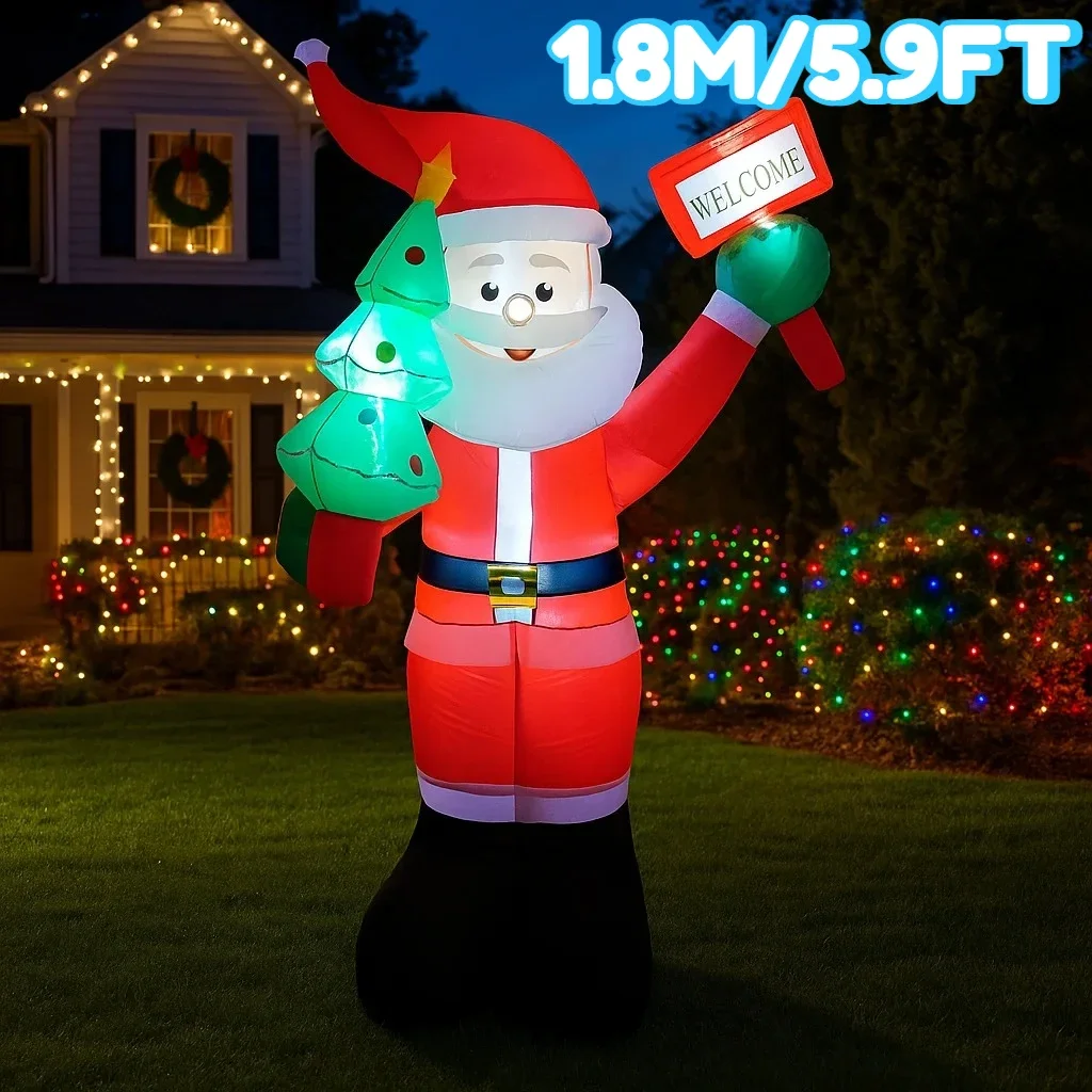 

1,8 м/5,9 фута надувной Санта-Клаус с елочными огнями светодиодный домашний праздничный светильник Декор для двора Рождественские праздничные принадлежности на открытом воздухе