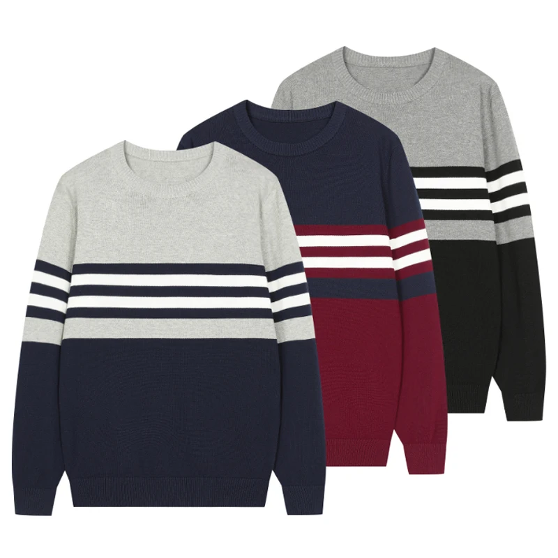 Maglione lavorato a maglia a righe da uomo in cotone Pullover casual Girocollo di moda coreana Nuovi maglioni autunno inverno Capispalla alta