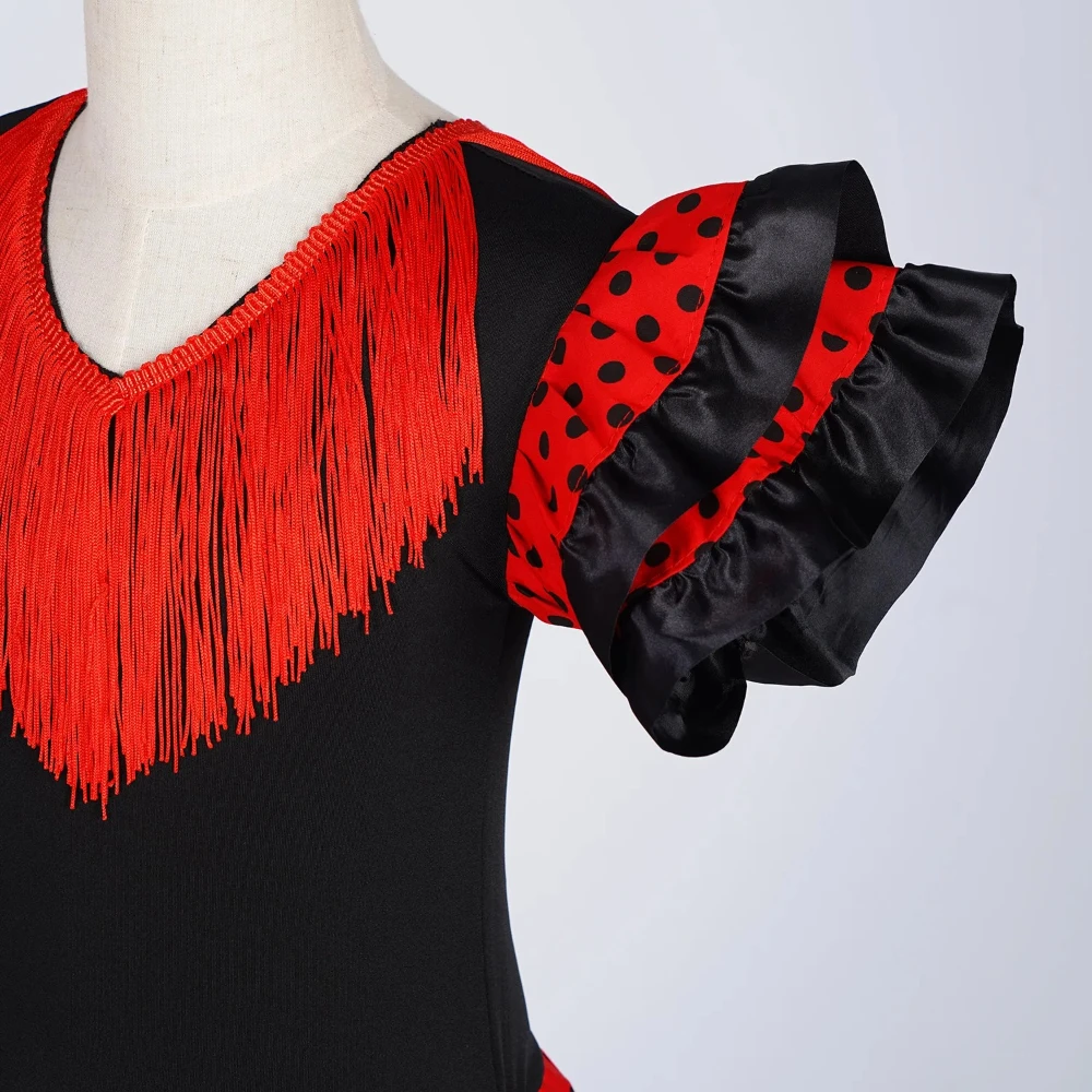 Kids Flamenco Dancer Costume Childrens Traditional Spanish Dance Dress for Girls Festival Carnival Stage Performances Dancewear
