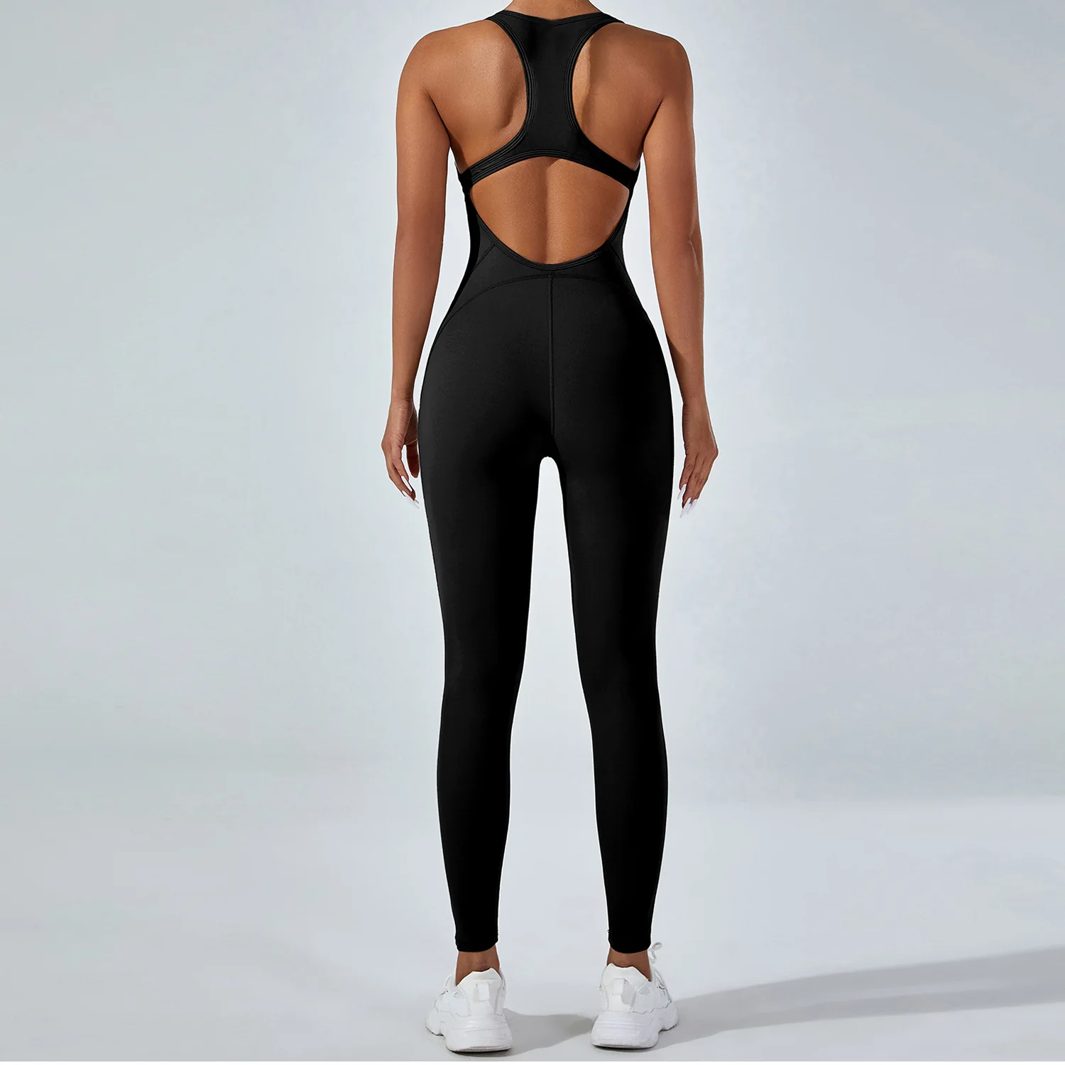 Yoga Tighte Bodysuit One Piece Long Leggings Racerback Solid Color High Waist Scrunch Butt Seamless Breathable for Workout Train