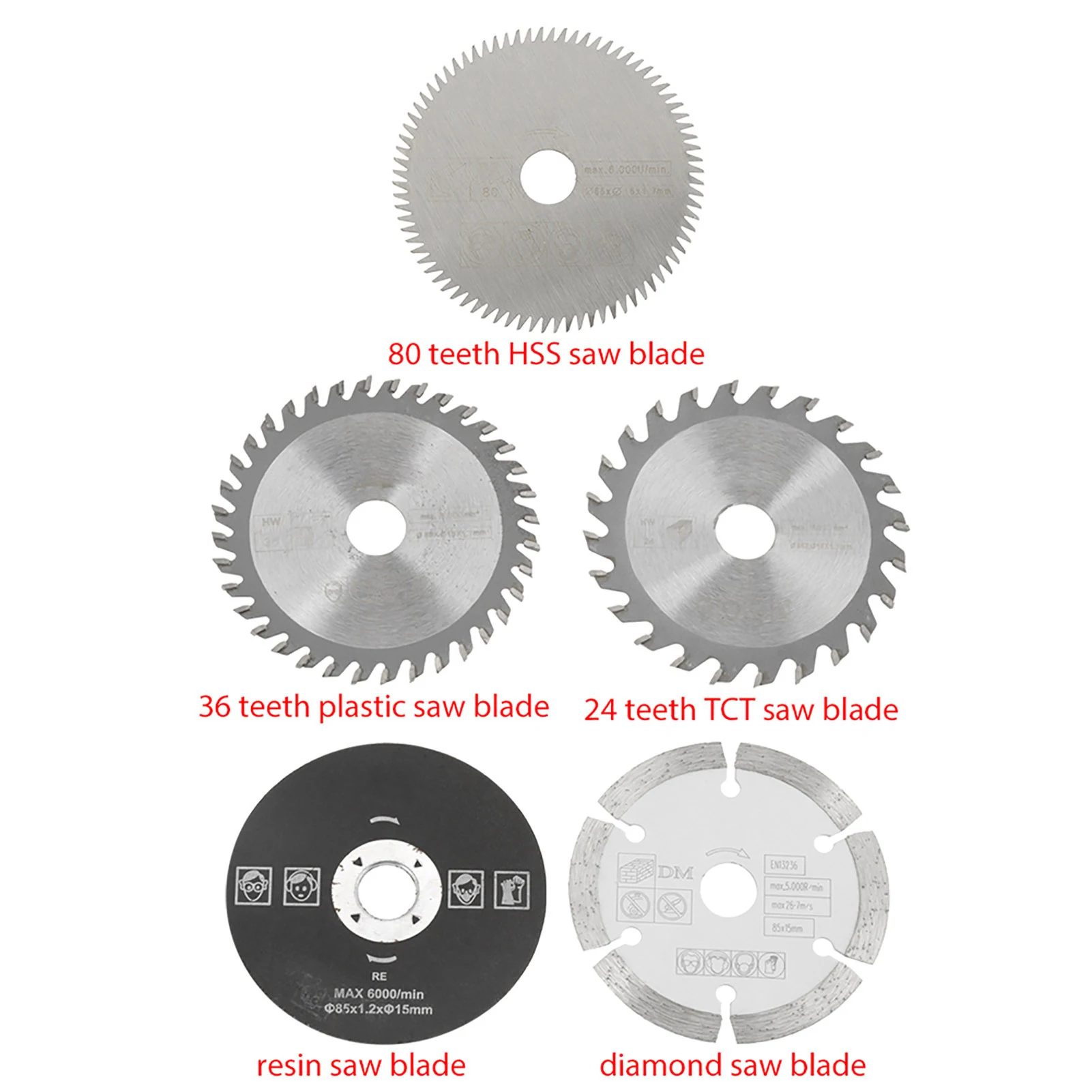 5Pcs Circular Saw Blade for TCT Plastic Diamond HSS Resin Cutting Wheel Discs Woodworking Saw Blade Outer Diameter 85mm